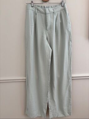 Wide-Leg Light Sage Women’s Pants with Front Pleat